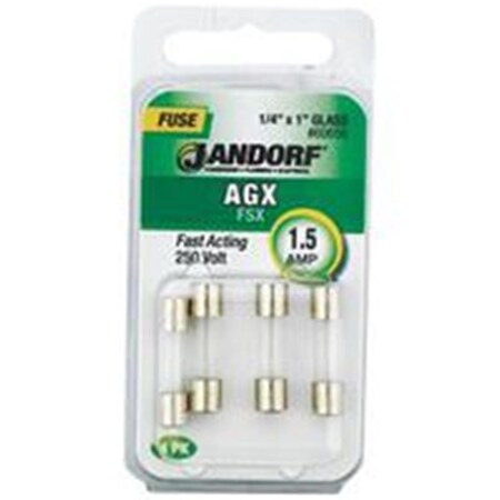 Jandorf Glass Fuse, AGX Series, Fast-Acting, 1.5A, 250V AC 3398161